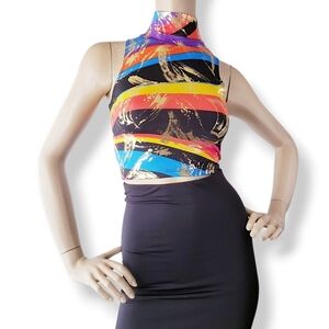 Cleo Multicolored & Metallic Gold High Collar Sleeveless Crop Top